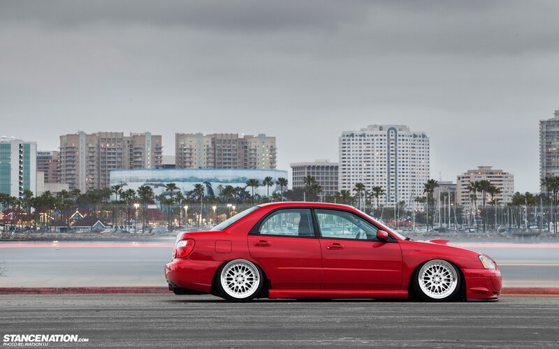 Red Sedan Car — Dramatic, Morning