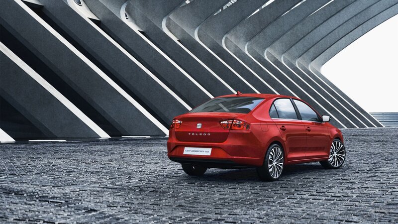 Red Sedan Car — Dramatic, Photograph, Cobblestone