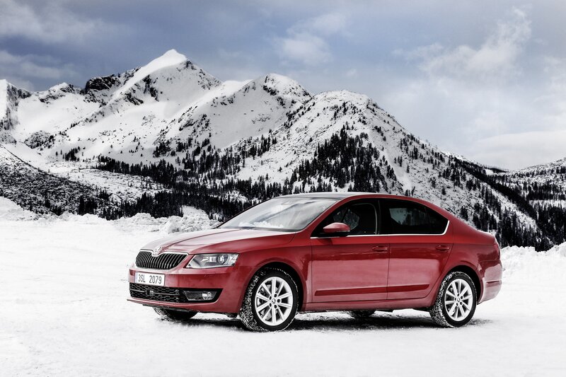 Red Sedan Car — Dramatic, Winter