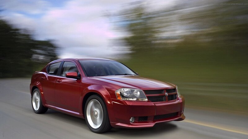 Red Sedan Car — Dynamic, Afternoon, Photograph, Road, Trees, Sky, Green