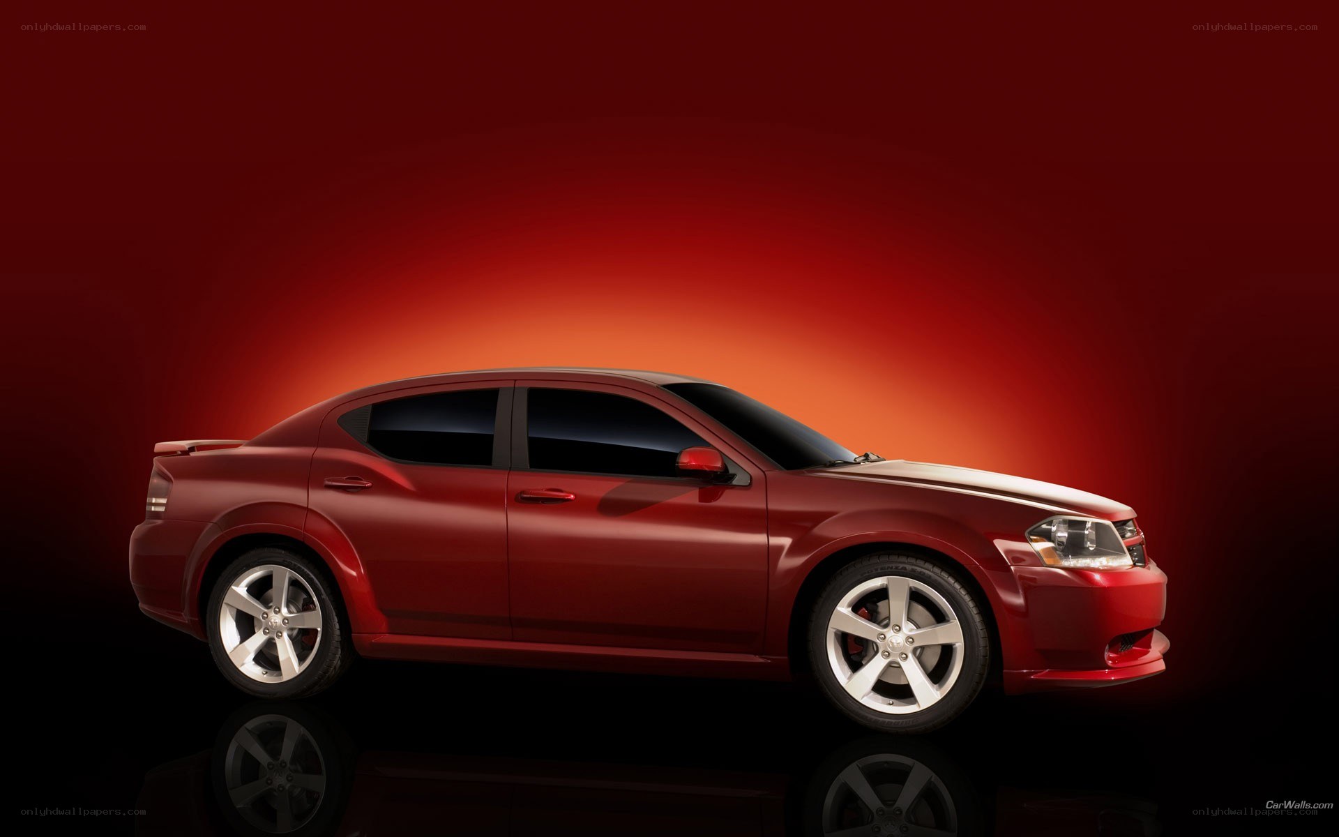 Red sedan car on red background