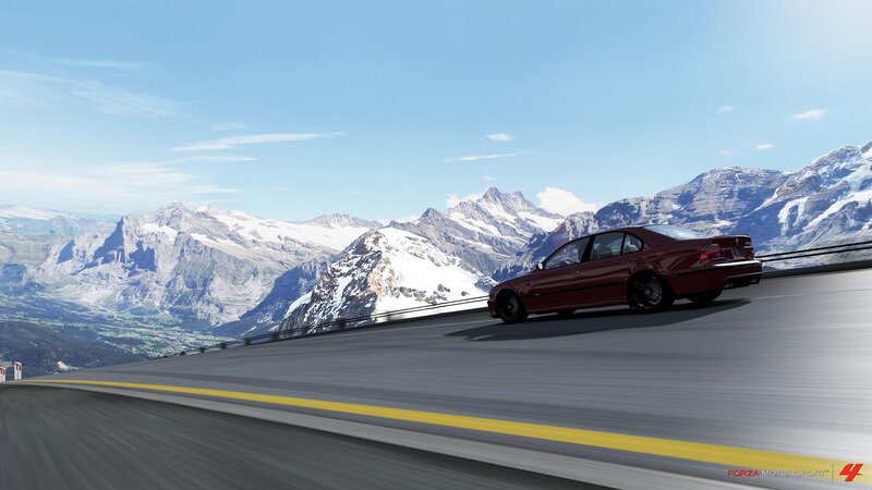Red Sedan on Mountain Road — Serene