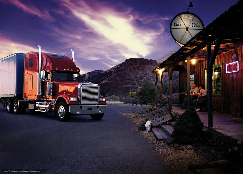 Red Semi-truck at Cafe — Purple