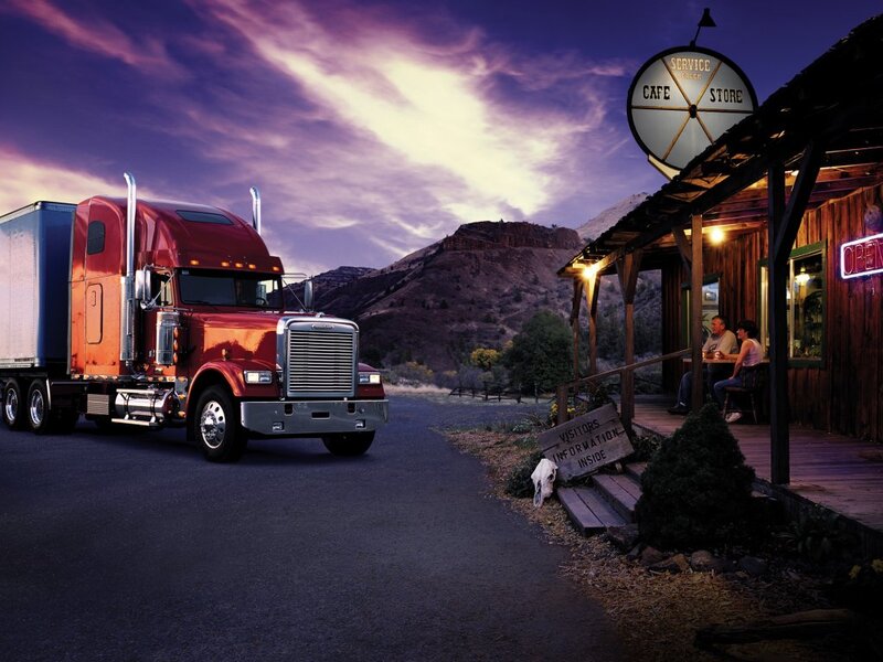 Red Semi-truck at Cafe