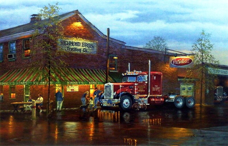 Red Semi-truck at Night