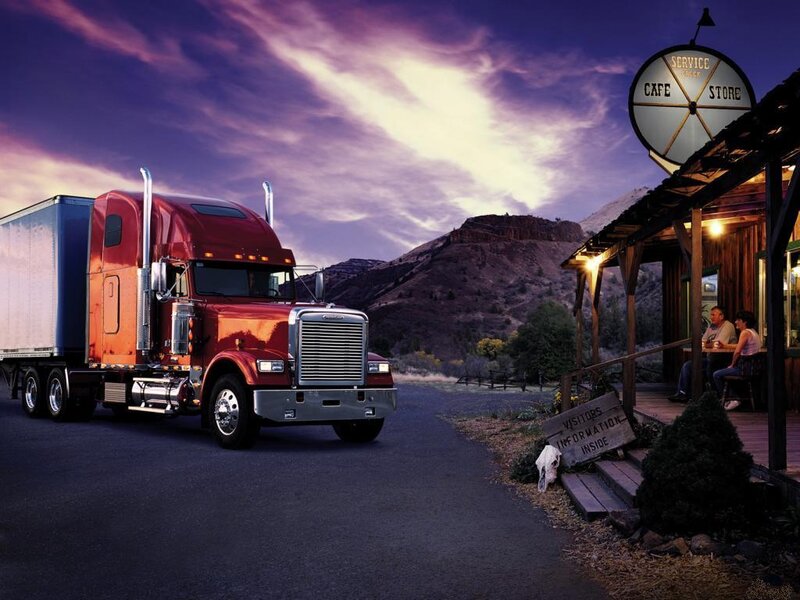 Red Semi-truck at Service Stop