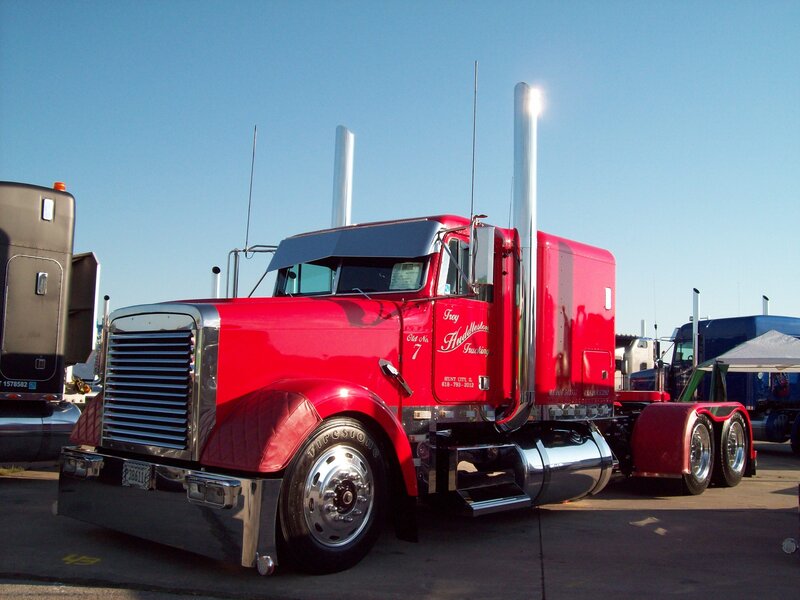 Red Semi-truck — Bright, Afternoon