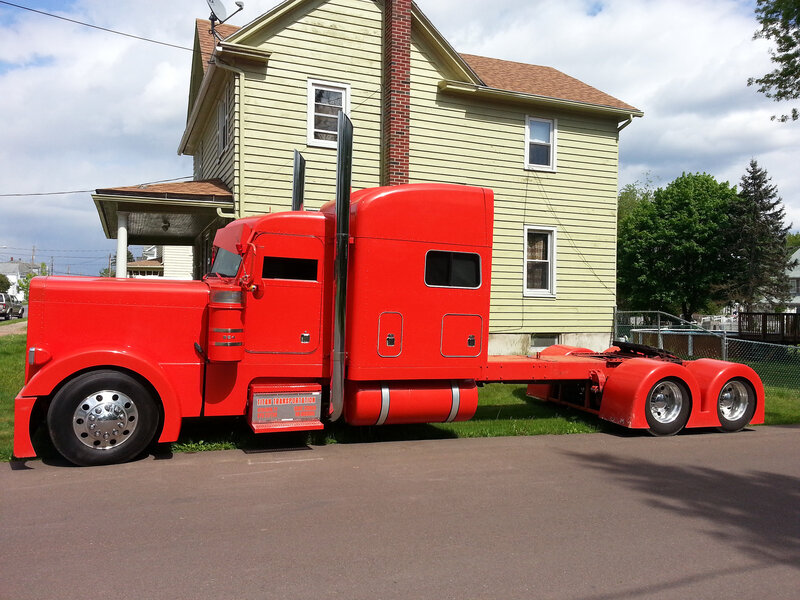 Red Semi-truck — Calm, Afternoon, Photograph, House
