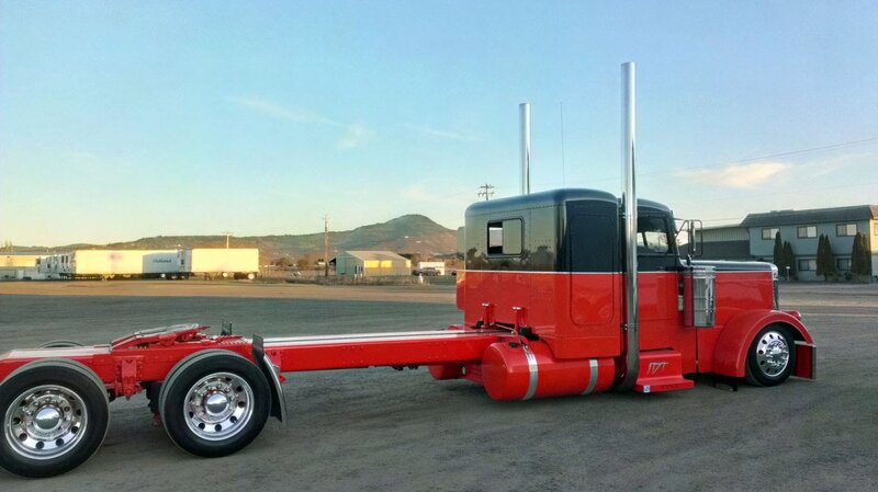Red Semi-truck — Calm, Sunset