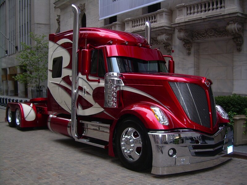 Red Semi-truck — Dramatic, Afternoon, Photograph, Building, Tree