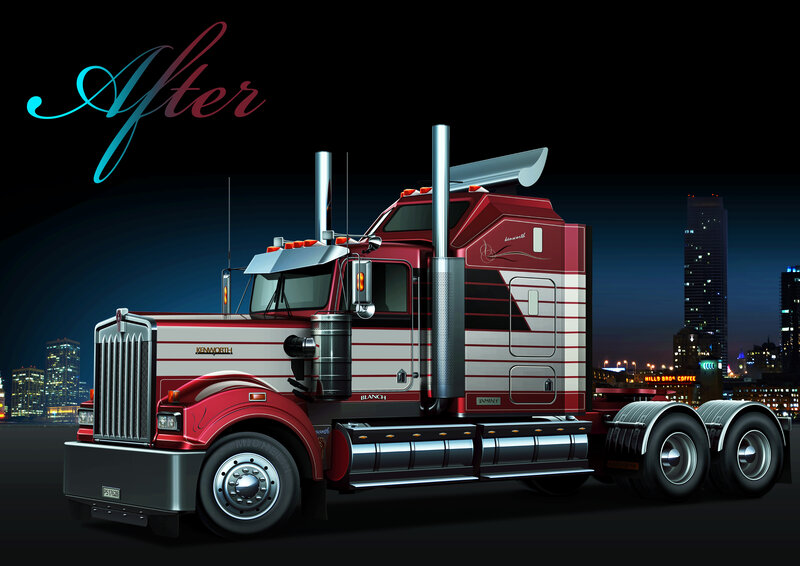 Red Semi-truck — Dramatic, Night, Digital Art