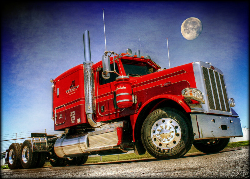 Red Semi-truck — Dramatic, Night, Photograph