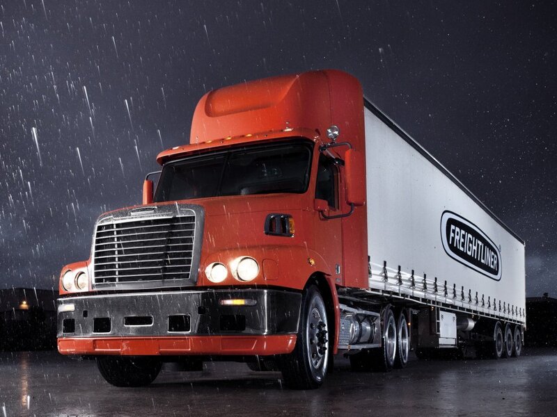 Red Semi-truck — Dramatic, Night