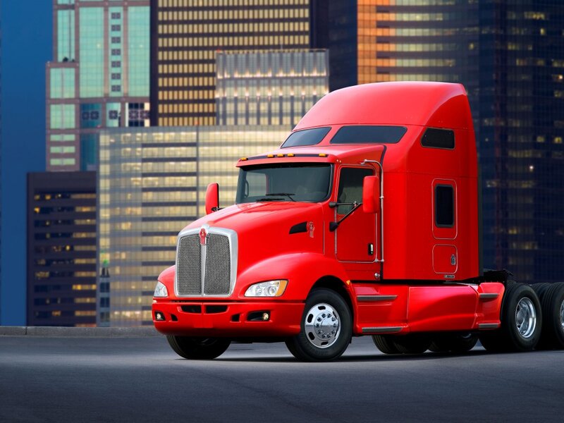Red Semi-truck — Dramatic, Sunset, Photograph, City Skyline