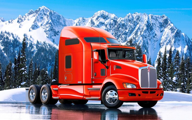 Red Semi-truck — Dramatic, Winter