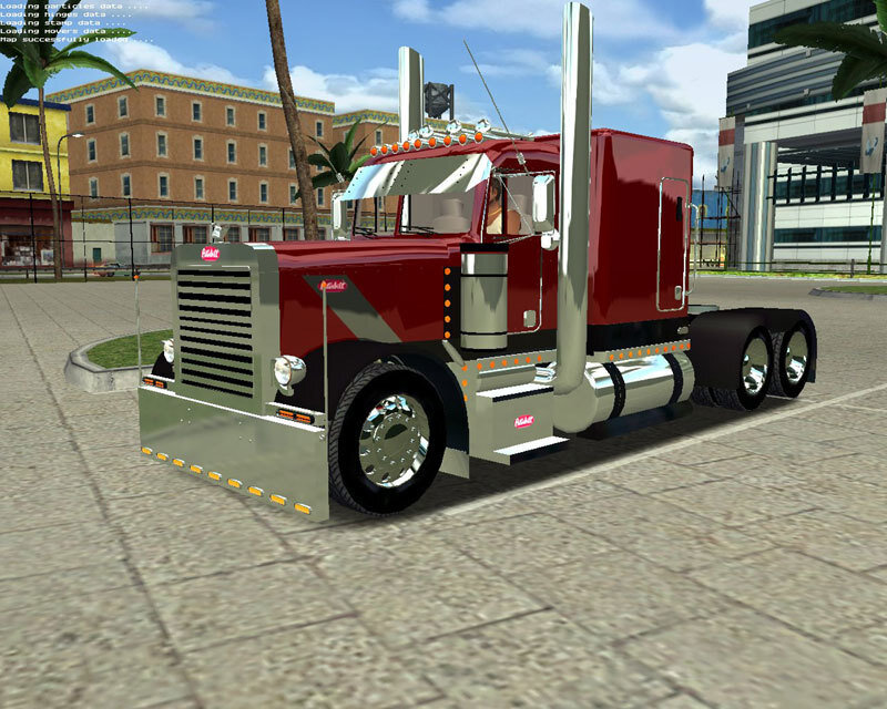 red semi-truck in city