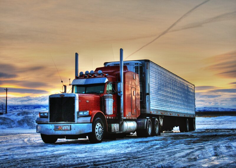 Red Semi-truck in Snow