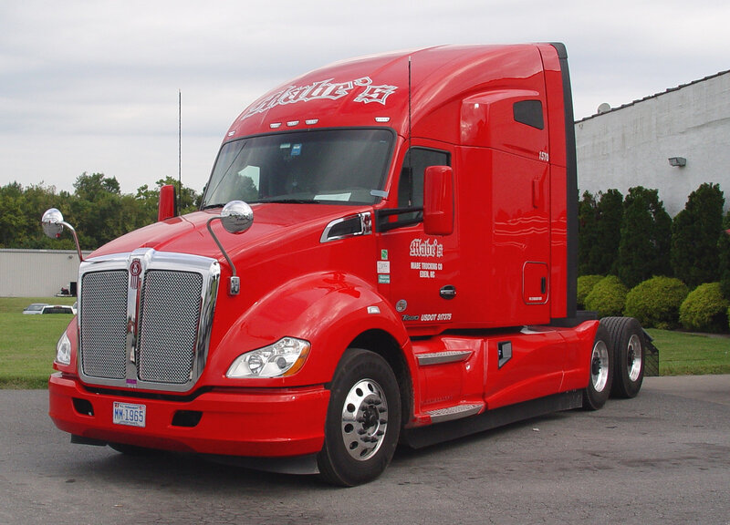 Red Semi-truck — Neutral, Afternoon, Photograph, Building, Trees