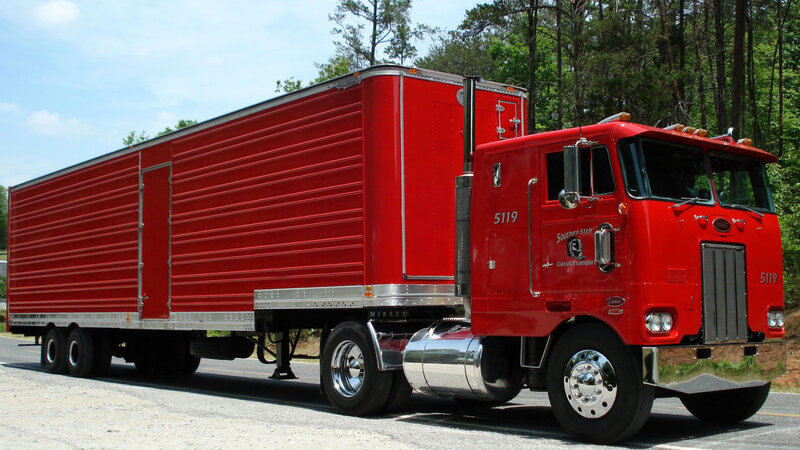 Red Semi-truck — Neutral, Afternoon, Photograph, Trailer, Trees