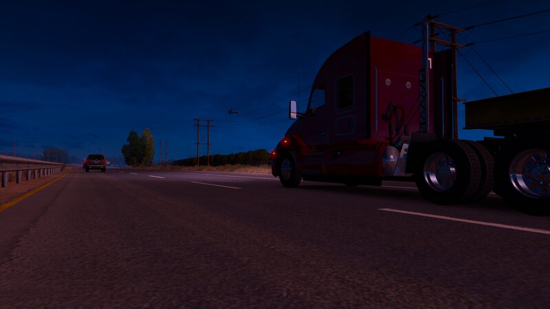 Red Semi-truck on Highway — Dark Blue