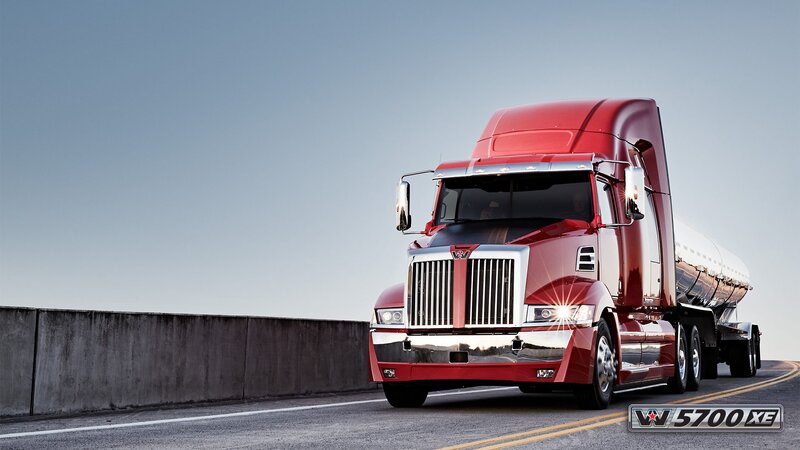 Red Semi-truck on Highway — Dramatic