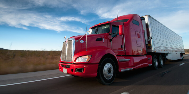 Red Semi-truck on Highway — Dynamic