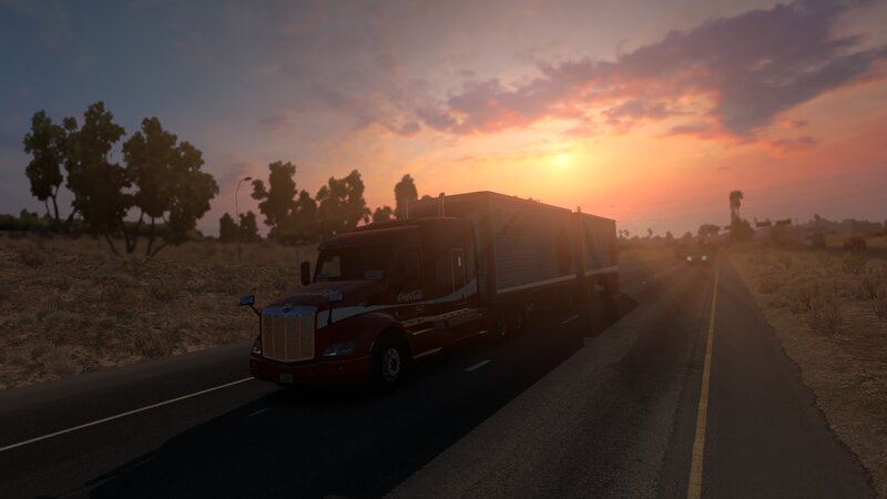 Red Semi-truck on Highway — Orange, Serene
