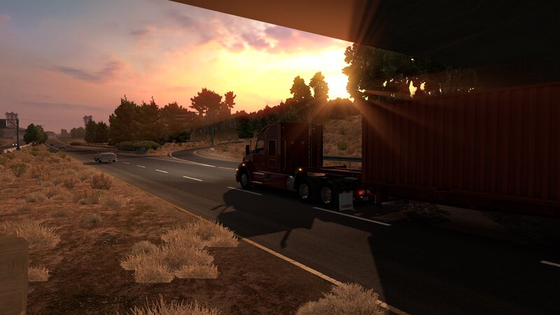 Red Semi-truck on Highway — Orange
