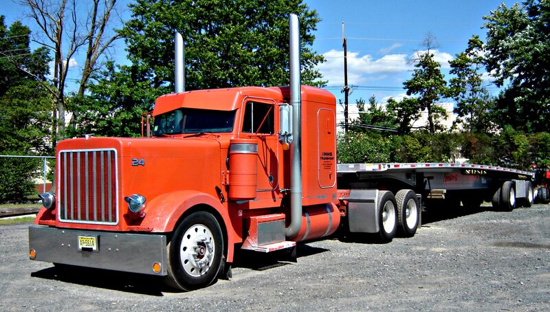 Red Semi-truck — Outdoor, Afternoon, Photograph, Flatbed Trailer