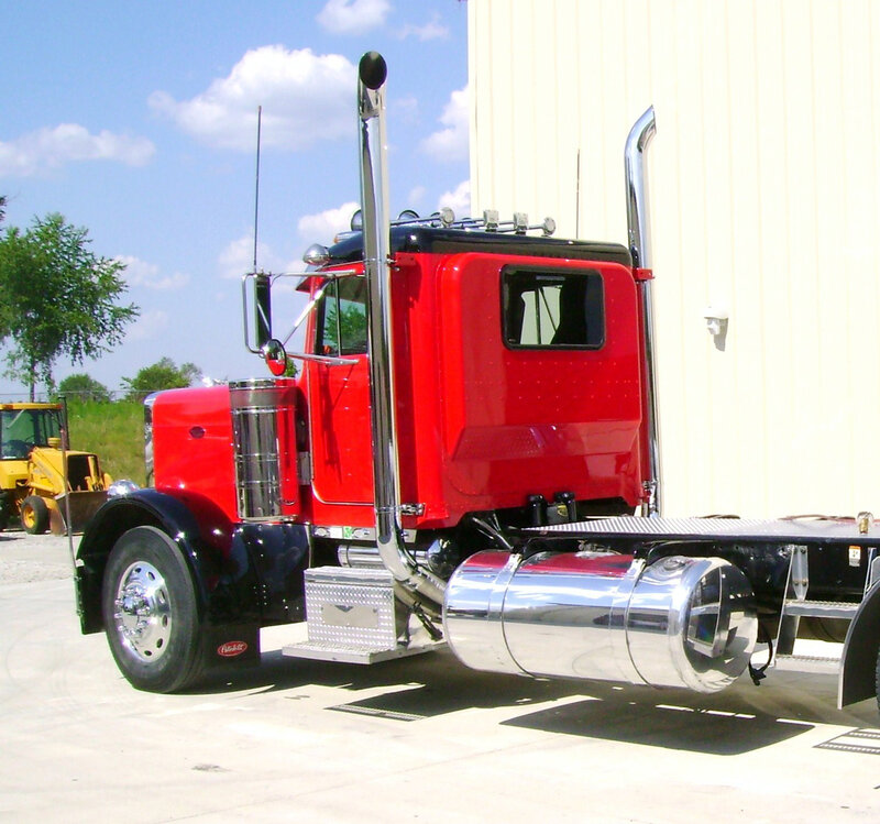 red semi-truck with chrome details