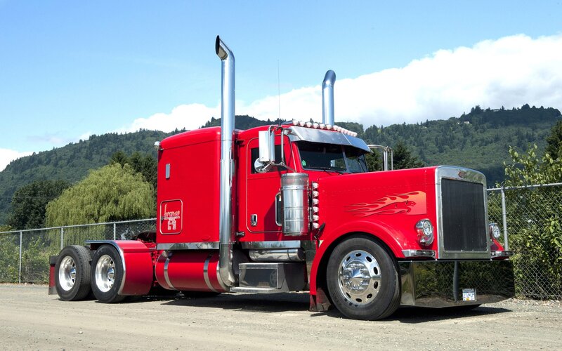 red semi-truck with chrome details