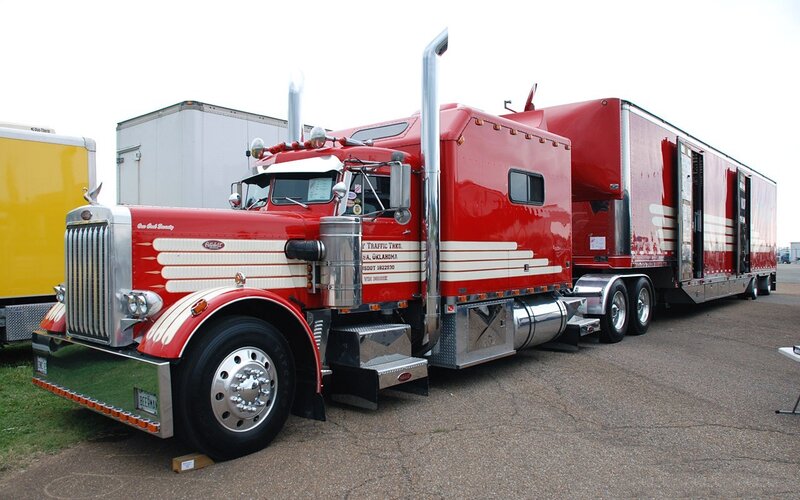 red semi-truck with trailer