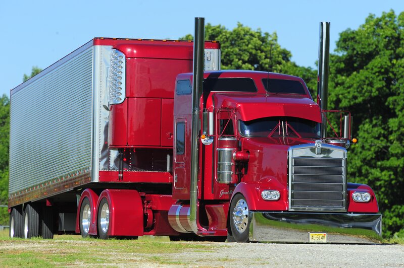 red semi-truck with trailer