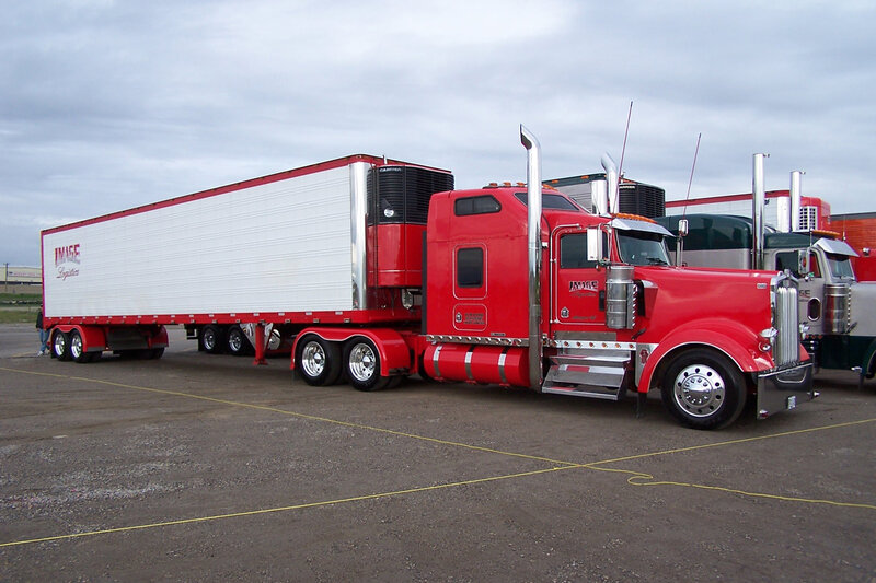 Red Semi-truck with Trailer — Overcast