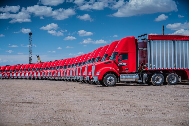 Red Semi-trucks in Row