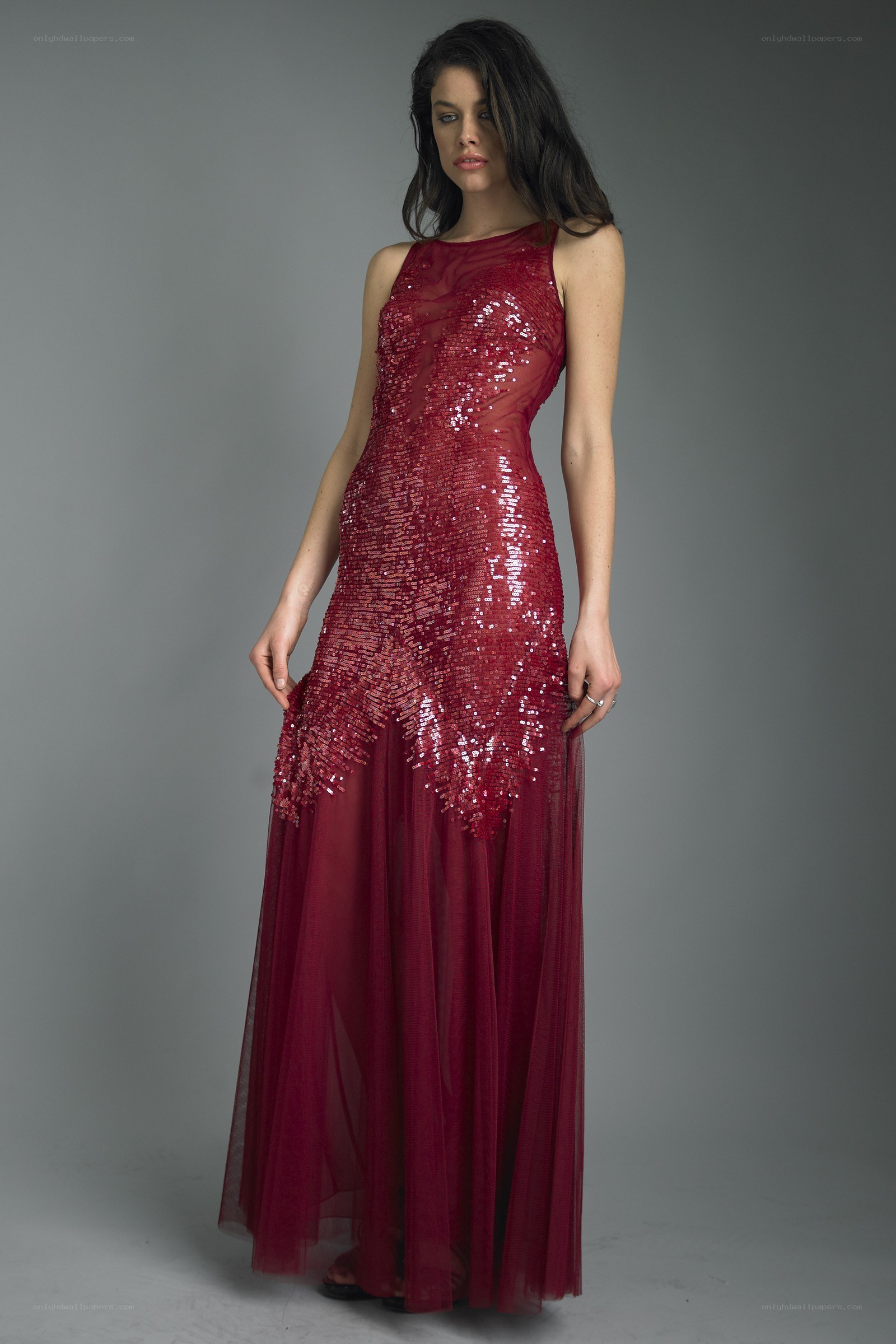 Red sequined evening gown