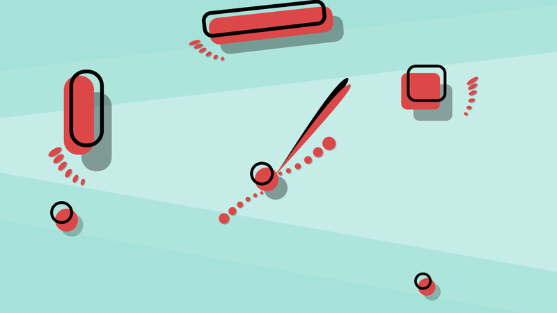 Red Shapes on Blue Background