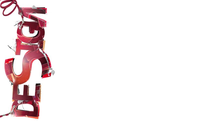 red shattered design text