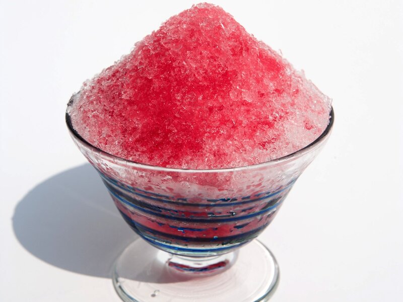 red shaved ice dessert