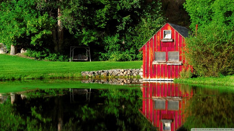 Red Shed by Pond — Serene