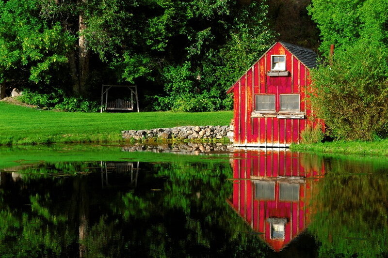 Red Shed by Pond
