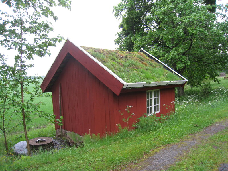 Red Shed with Green Roof