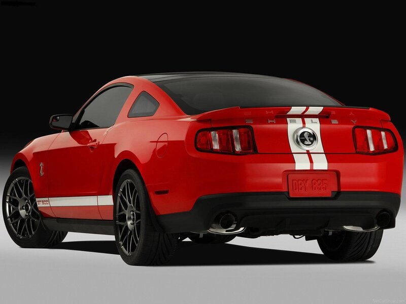 Red Shelby GT500 — Dramatic, Photograph, White Racing Stripes, Black Wheels