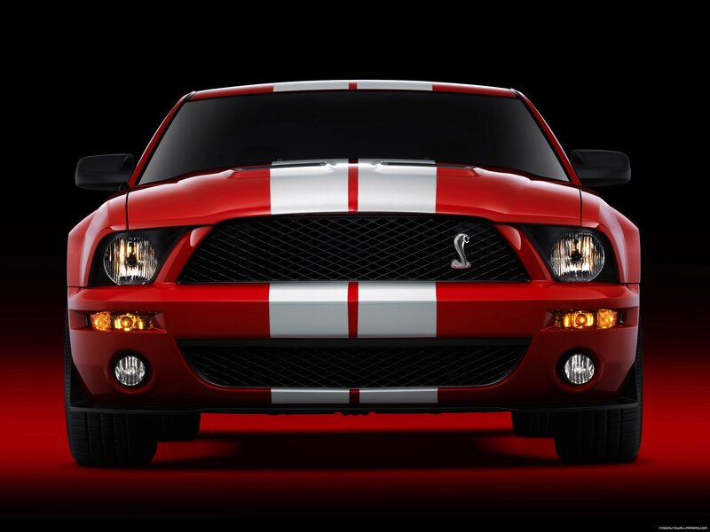 Red Shelby Mustang — Dramatic, Photograph, White Racing Stripes