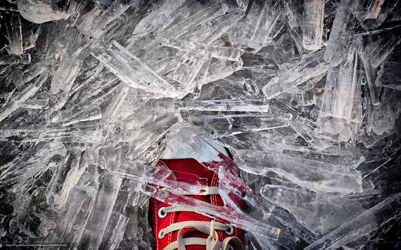 red shoe on ice