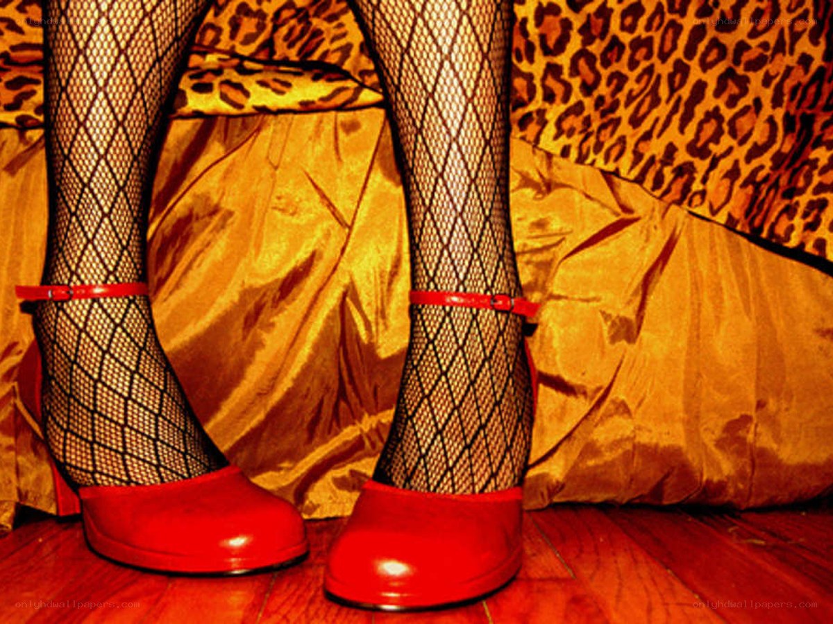 red shoes and fishnet stockings