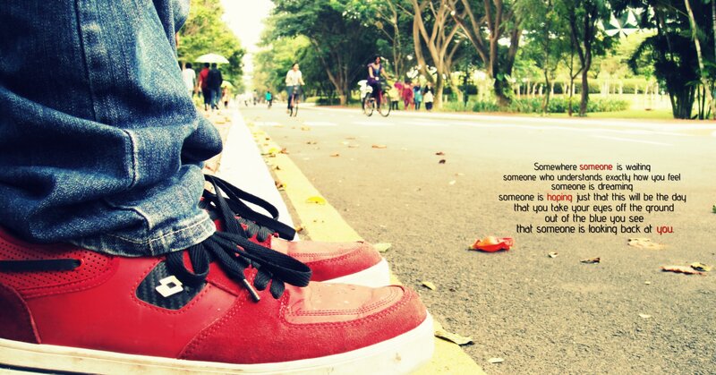 red shoes on a park path