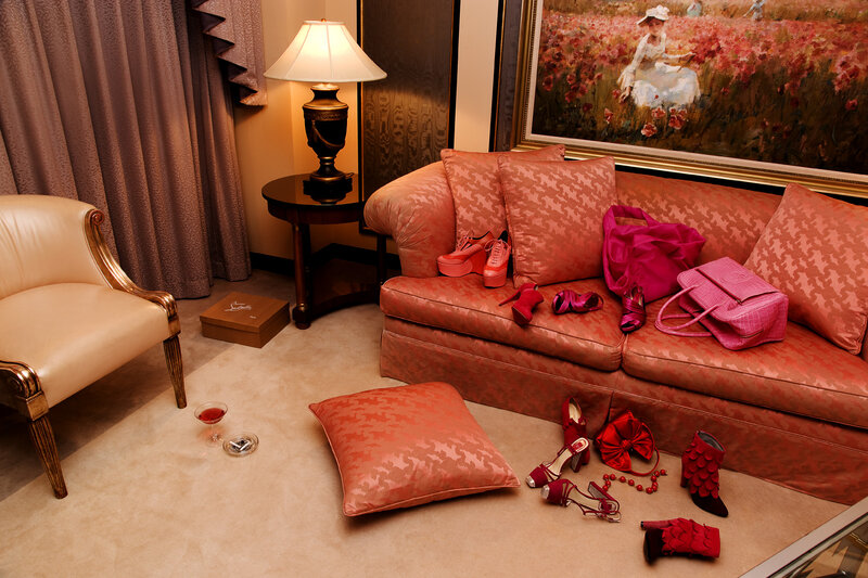 Red Shoes on Sofa