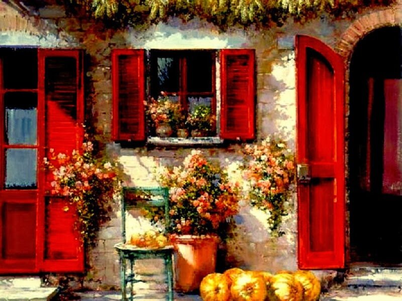 Red-shuttered House