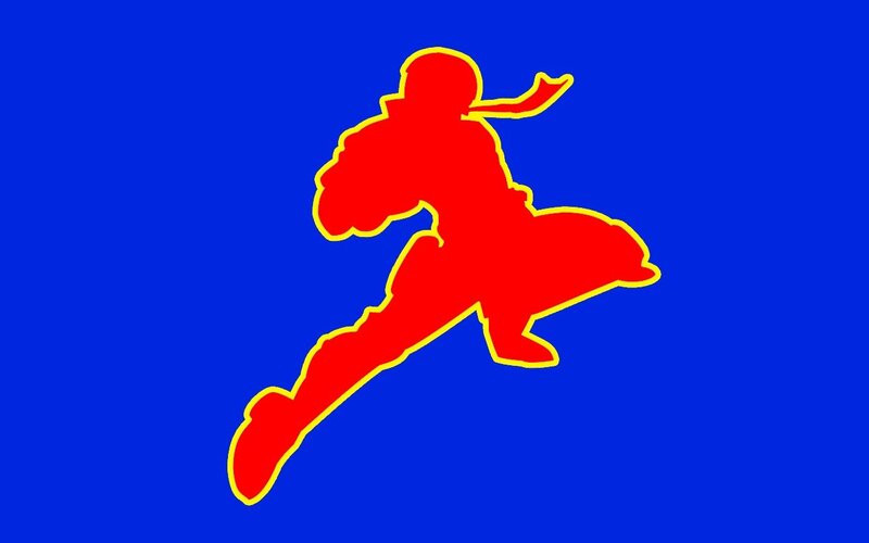 red silhouette of a martial artist